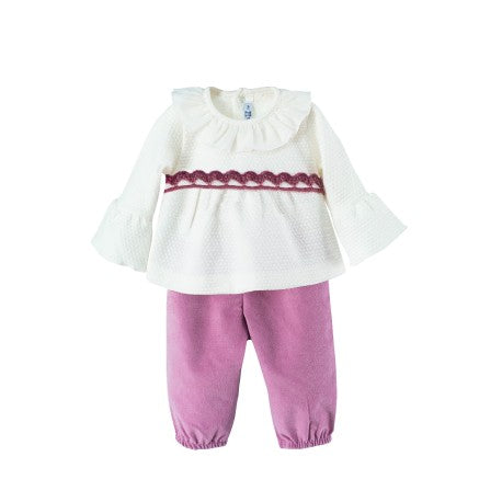 Conjunto blusa manga larga cuello volante y pantalón largo Calamaro