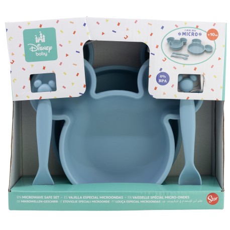 Set vajilla bebé 4 piezas: plato, cuenco y cubiertos Mickey Mouse 10496
