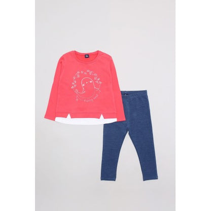 Conjunto largo niña color unico, detalle ballena y flores-ALM-30121-STREET MONKEY