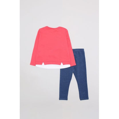 Conjunto largo niña color unico, detalle ballena y flores-ALM-30121-STREET MONKEY