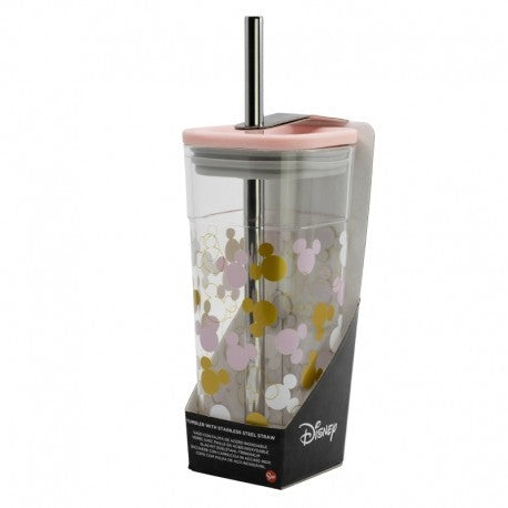 Vaso acrilico cube con pajita de acero inoxidable 540 ml Mickey